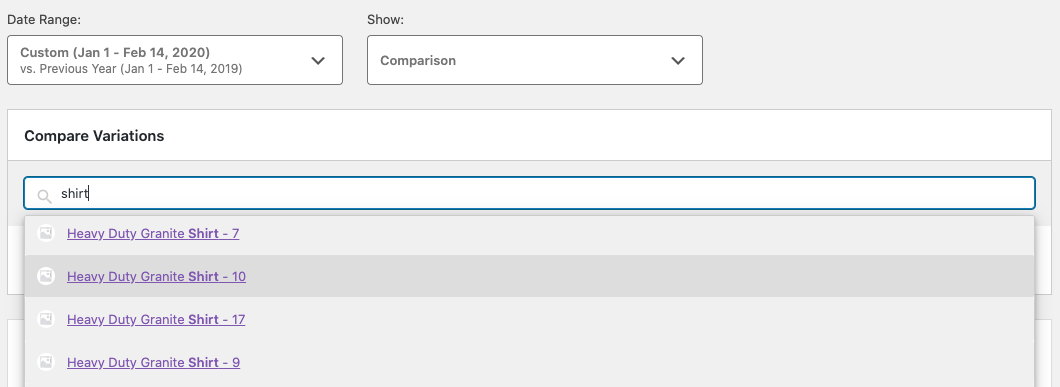 Variations Report Comparison Mode Search