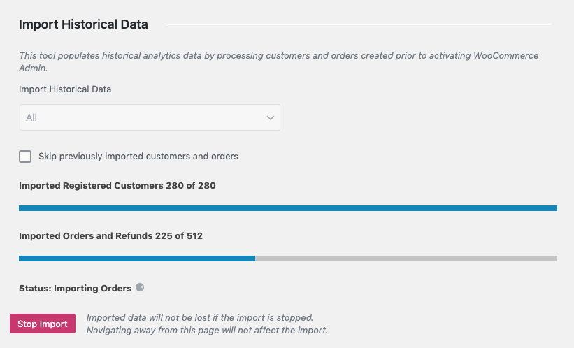 Historical data import in progress