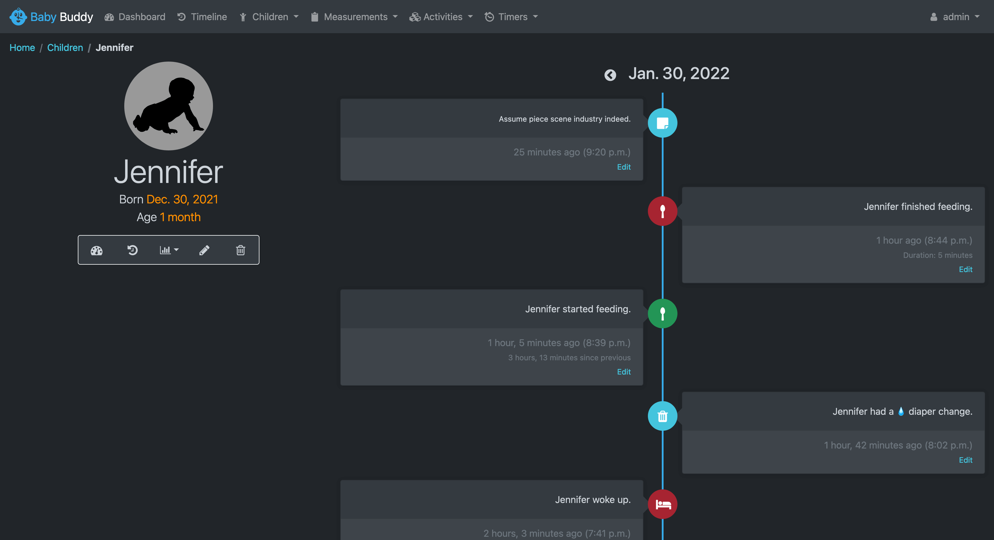 Baby Buddy child timeline