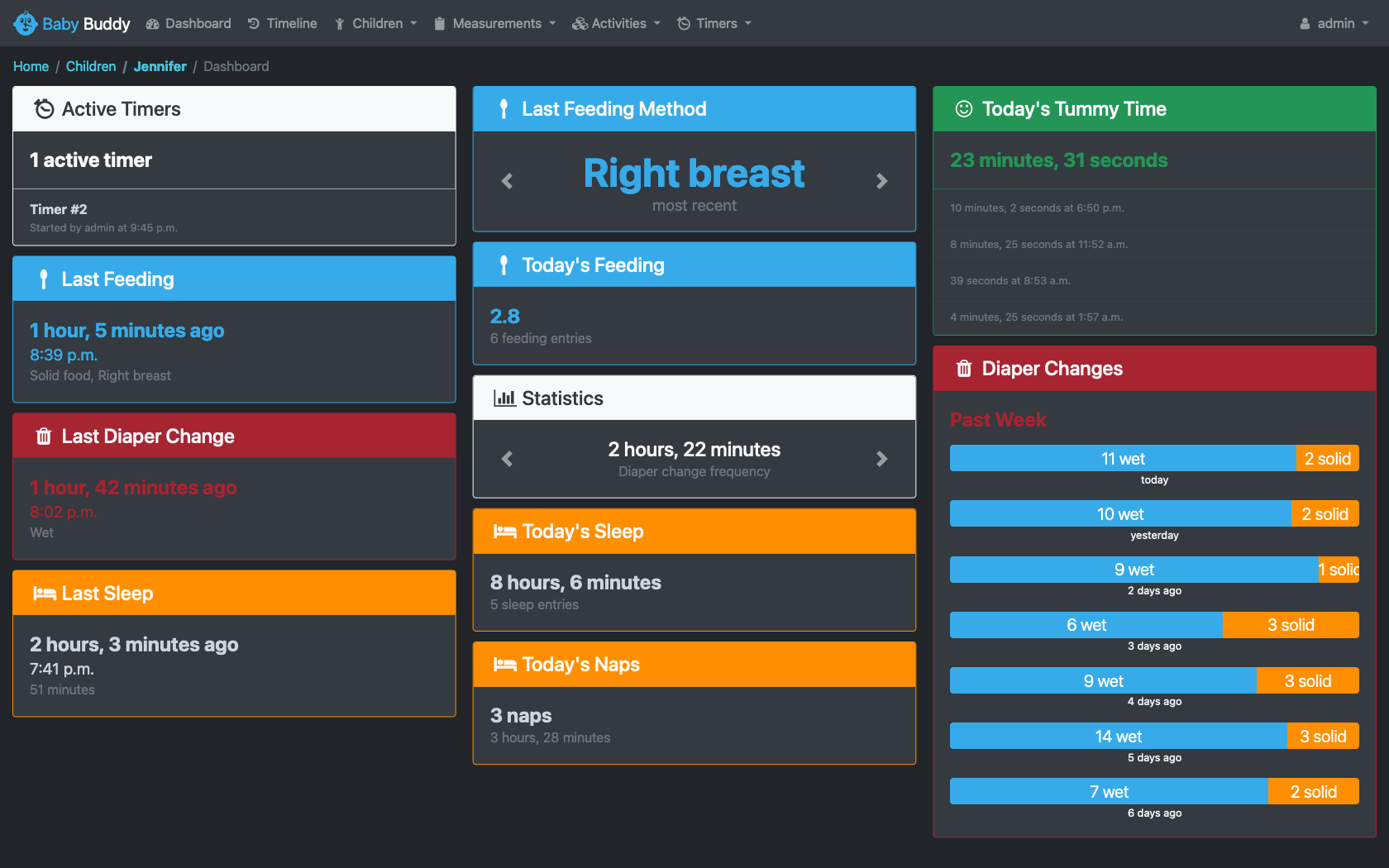 Baby Buddy child dashboard